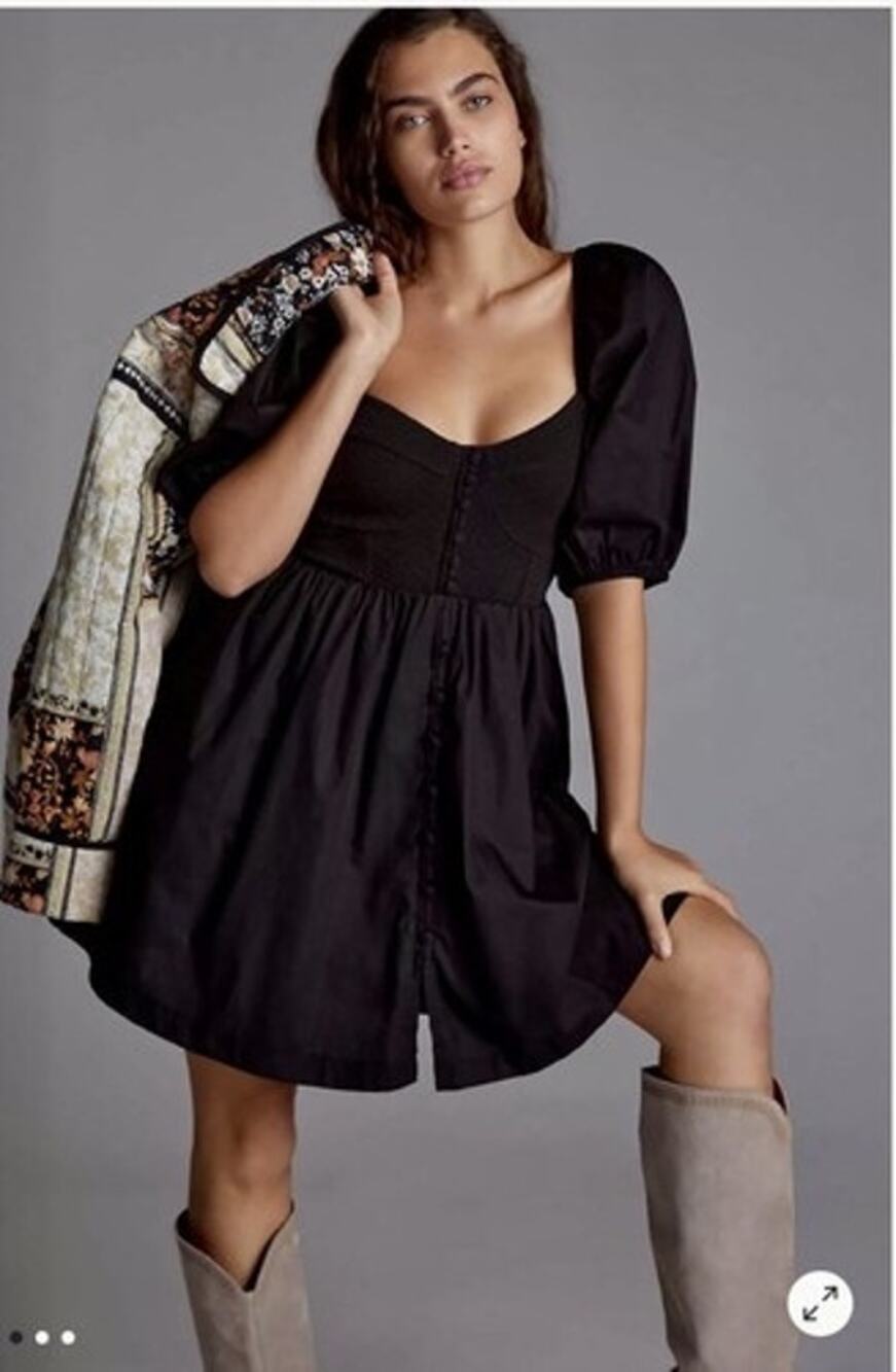 Maeve by Anthropologie Puff Sleeve Sweetheart Mini Dress Black Size Small